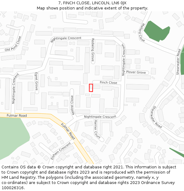 7, FINCH CLOSE, LINCOLN, LN6 0JX: Location map and indicative extent of plot