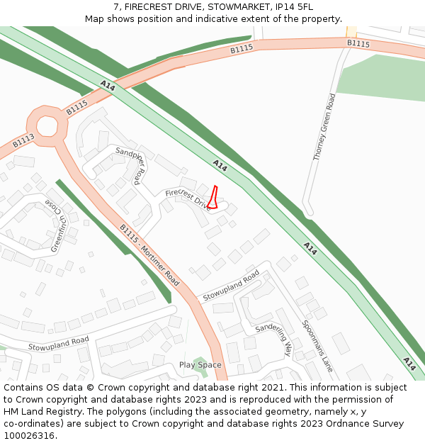 7, FIRECREST DRIVE, STOWMARKET, IP14 5FL: Location map and indicative extent of plot