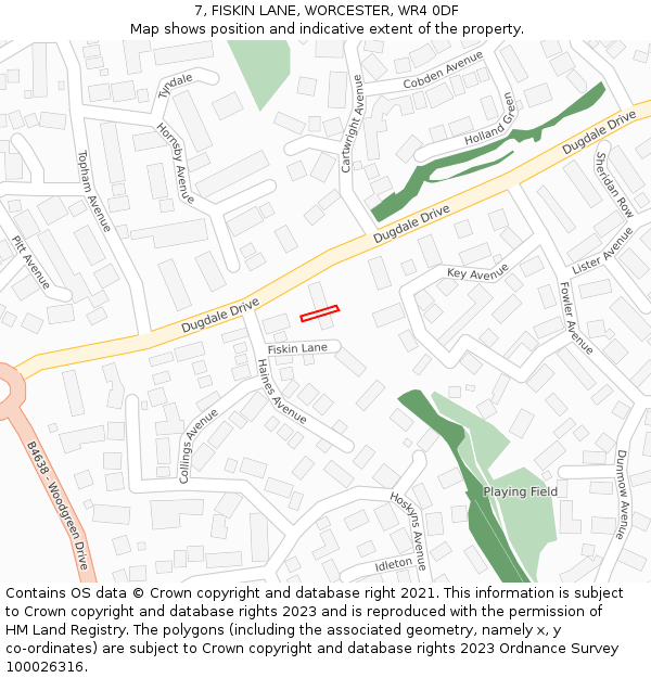 7, FISKIN LANE, WORCESTER, WR4 0DF: Location map and indicative extent of plot