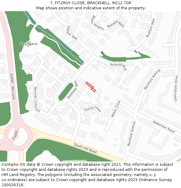 7, FITZROY CLOSE, BRACKNELL, RG12 7GP: Location map and indicative extent of plot