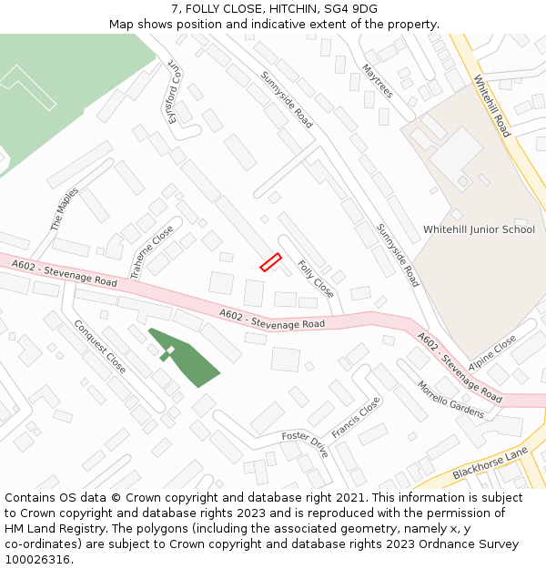 7, FOLLY CLOSE, HITCHIN, SG4 9DG: Location map and indicative extent of plot