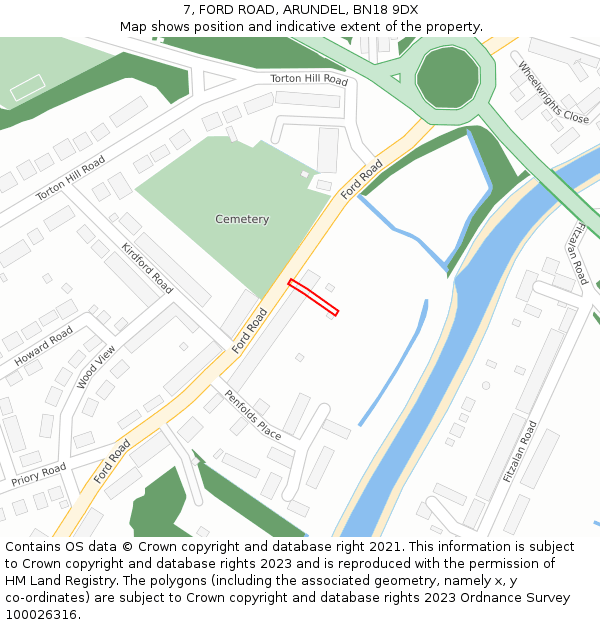 7, FORD ROAD, ARUNDEL, BN18 9DX: Location map and indicative extent of plot