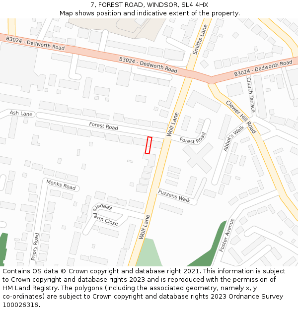 7, FOREST ROAD, WINDSOR, SL4 4HX: Location map and indicative extent of plot