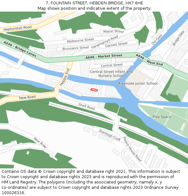 7, FOUNTAIN STREET, HEBDEN BRIDGE, HX7 6HE: Location map and indicative extent of plot