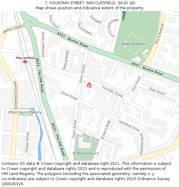 7, FOUNTAIN STREET, MACCLESFIELD, SK10 1JN: Location map and indicative extent of plot