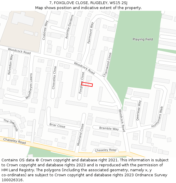 7, FOXGLOVE CLOSE, RUGELEY, WS15 2SJ: Location map and indicative extent of plot