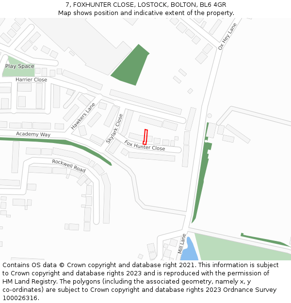 7, FOXHUNTER CLOSE, LOSTOCK, BOLTON, BL6 4GR: Location map and indicative extent of plot