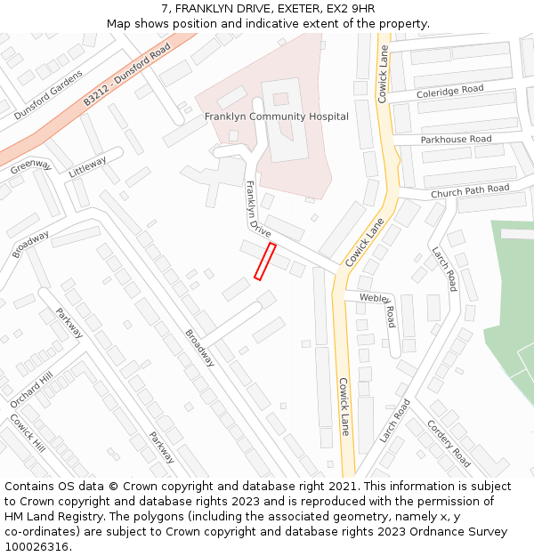 7, FRANKLYN DRIVE, EXETER, EX2 9HR: Location map and indicative extent of plot