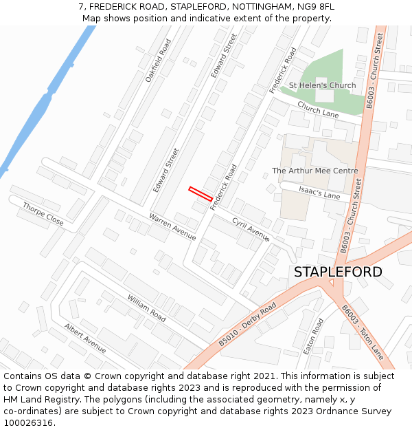 7, FREDERICK ROAD, STAPLEFORD, NOTTINGHAM, NG9 8FL: Location map and indicative extent of plot