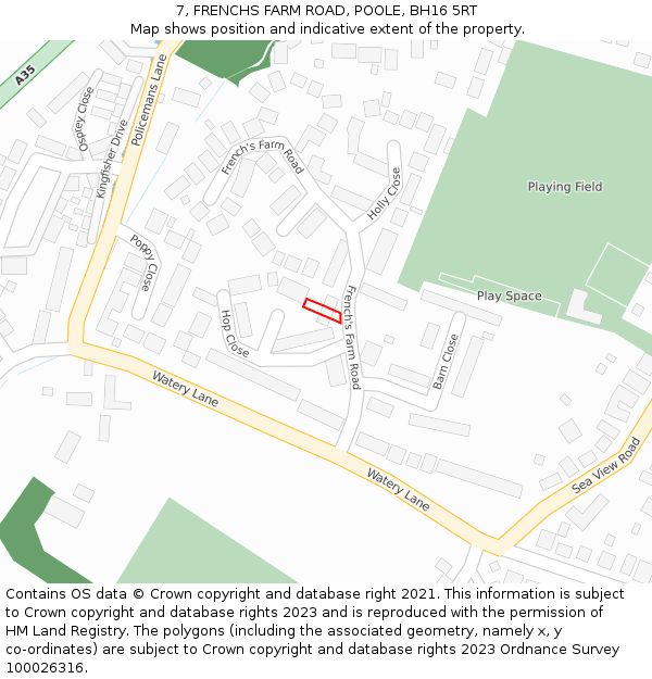 7, FRENCHS FARM ROAD, POOLE, BH16 5RT: Location map and indicative extent of plot
