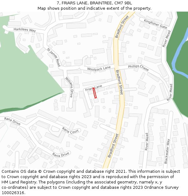 7, FRIARS LANE, BRAINTREE, CM7 9BL: Location map and indicative extent of plot