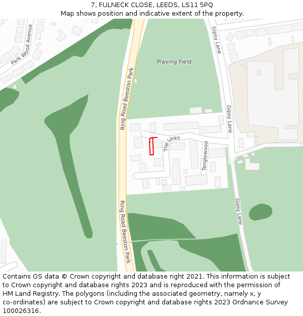 7, FULNECK CLOSE, LEEDS, LS11 5PQ: Location map and indicative extent of plot