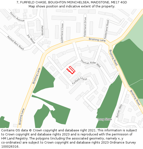 7, FURFIELD CHASE, BOUGHTON MONCHELSEA, MAIDSTONE, ME17 4GD: Location map and indicative extent of plot