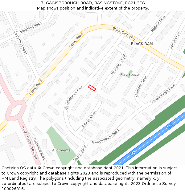 7, GAINSBOROUGH ROAD, BASINGSTOKE, RG21 3EG: Location map and indicative extent of plot