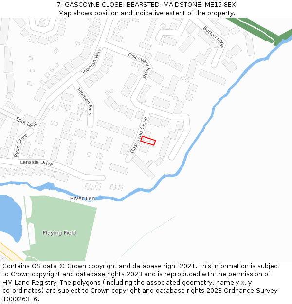 7, GASCOYNE CLOSE, BEARSTED, MAIDSTONE, ME15 8EX: Location map and indicative extent of plot