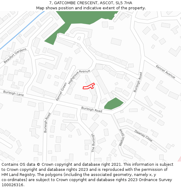7, GATCOMBE CRESCENT, ASCOT, SL5 7HA: Location map and indicative extent of plot