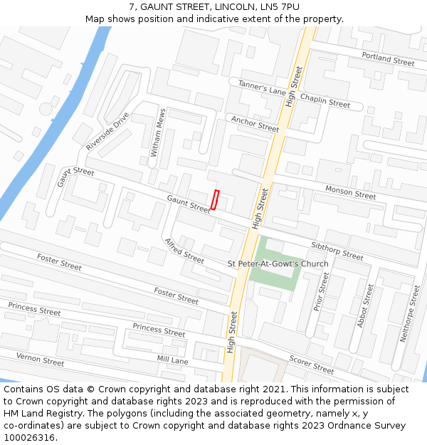 7, GAUNT STREET, LINCOLN, LN5 7PU: Location map and indicative extent of plot