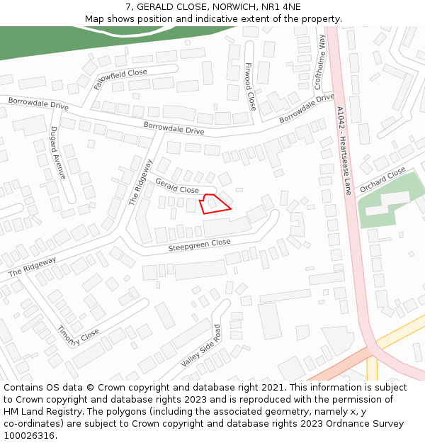 7, GERALD CLOSE, NORWICH, NR1 4NE: Location map and indicative extent of plot