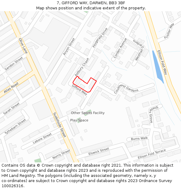 7, GIFFORD WAY, DARWEN, BB3 3BF: Location map and indicative extent of plot