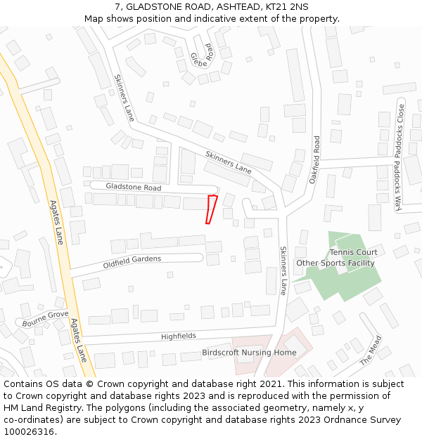 7, GLADSTONE ROAD, ASHTEAD, KT21 2NS: Location map and indicative extent of plot