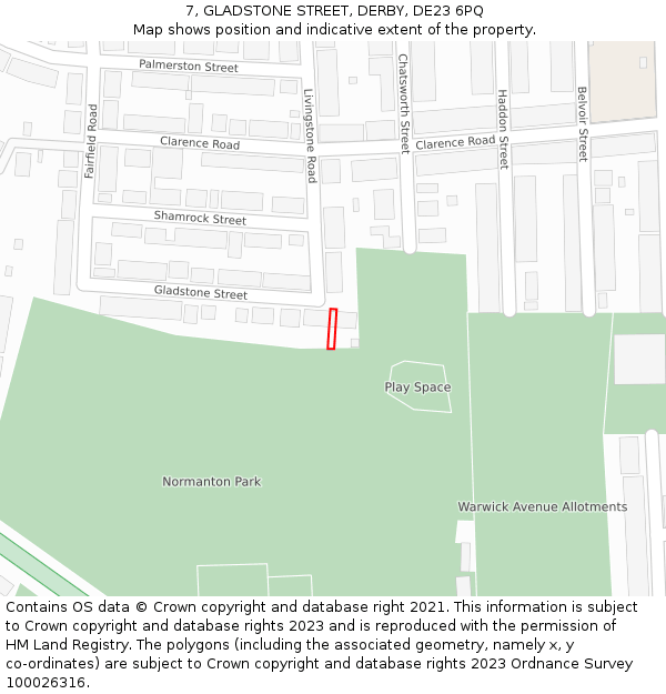 7, GLADSTONE STREET, DERBY, DE23 6PQ: Location map and indicative extent of plot