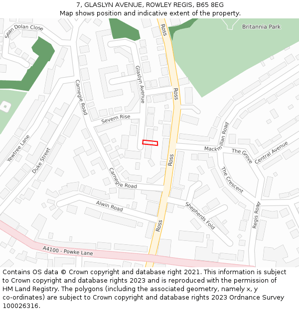 7, GLASLYN AVENUE, ROWLEY REGIS, B65 8EG: Location map and indicative extent of plot