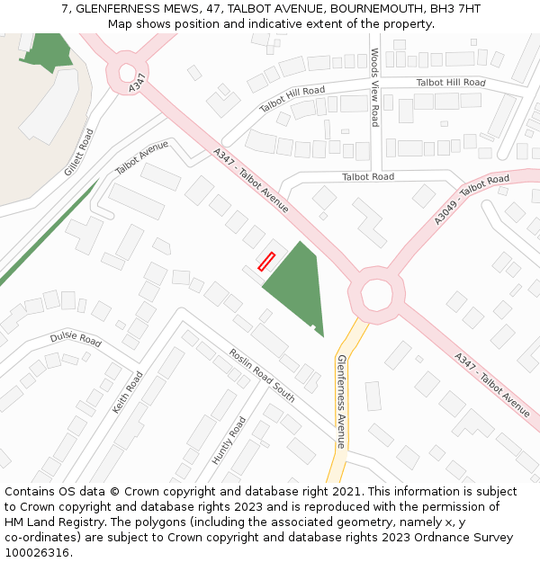 7, GLENFERNESS MEWS, 47, TALBOT AVENUE, BOURNEMOUTH, BH3 7HT: Location map and indicative extent of plot