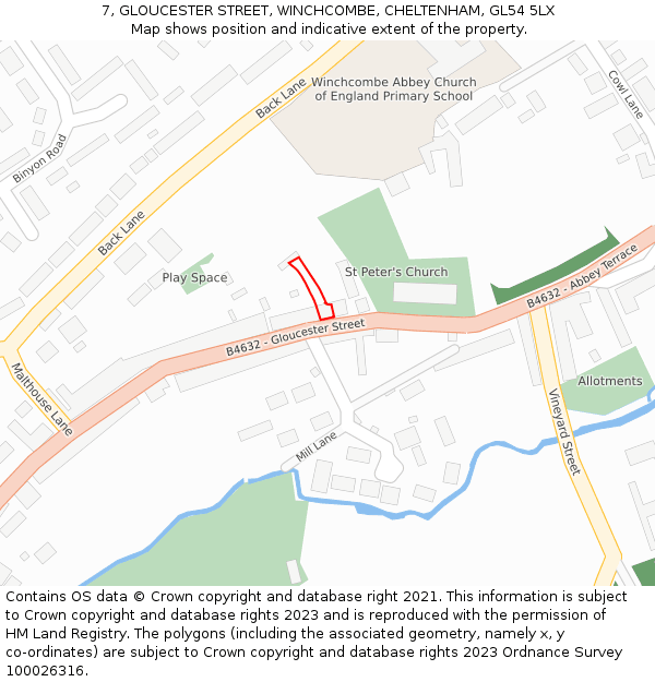 7, GLOUCESTER STREET, WINCHCOMBE, CHELTENHAM, GL54 5LX: Location map and indicative extent of plot