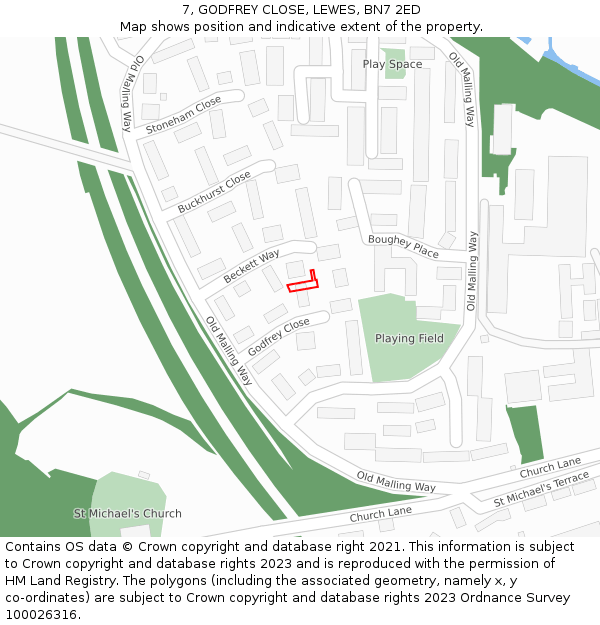 7, GODFREY CLOSE, LEWES, BN7 2ED: Location map and indicative extent of plot