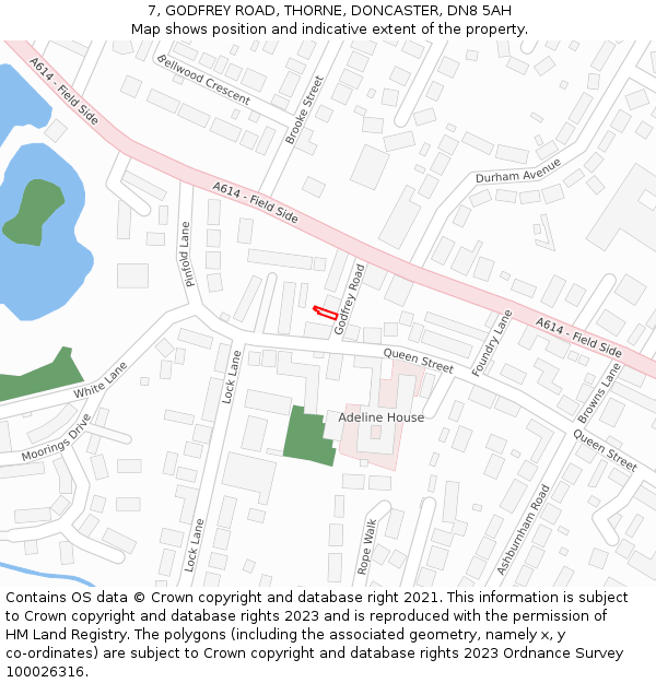 7, GODFREY ROAD, THORNE, DONCASTER, DN8 5AH: Location map and indicative extent of plot