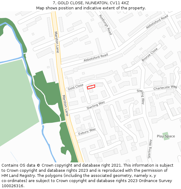 7, GOLD CLOSE, NUNEATON, CV11 4XZ: Location map and indicative extent of plot