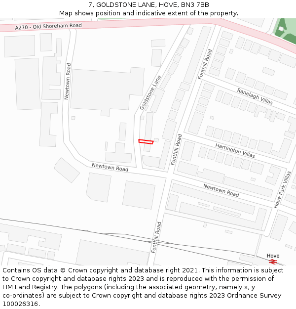 7, GOLDSTONE LANE, HOVE, BN3 7BB: Location map and indicative extent of plot