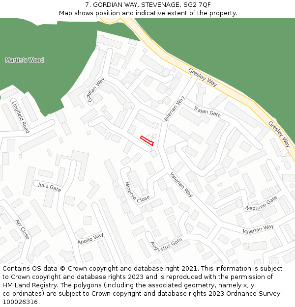 7, GORDIAN WAY, STEVENAGE, SG2 7QF: Location map and indicative extent of plot