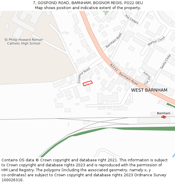 7, GOSPOND ROAD, BARNHAM, BOGNOR REGIS, PO22 0EU: Location map and indicative extent of plot