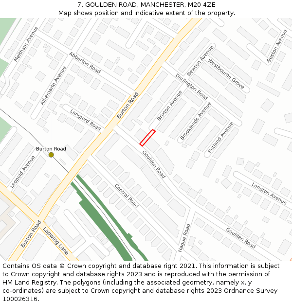 7, GOULDEN ROAD, MANCHESTER, M20 4ZE: Location map and indicative extent of plot