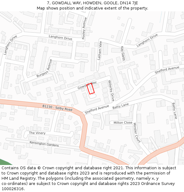 7, GOWDALL WAY, HOWDEN, GOOLE, DN14 7JE: Location map and indicative extent of plot