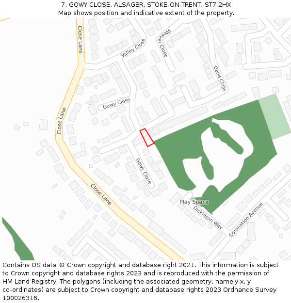 7, GOWY CLOSE, ALSAGER, STOKE-ON-TRENT, ST7 2HX: Location map and indicative extent of plot