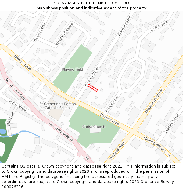 7, GRAHAM STREET, PENRITH, CA11 9LG: Location map and indicative extent of plot