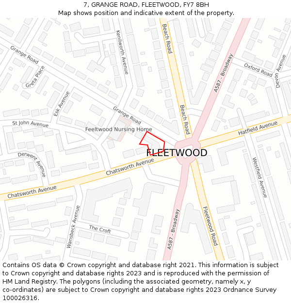 7, GRANGE ROAD, FLEETWOOD, FY7 8BH: Location map and indicative extent of plot