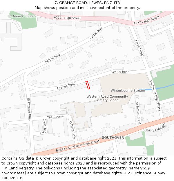 7, GRANGE ROAD, LEWES, BN7 1TR: Location map and indicative extent of plot