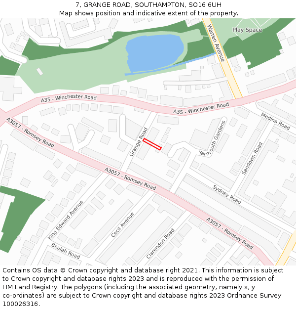 7, GRANGE ROAD, SOUTHAMPTON, SO16 6UH: Location map and indicative extent of plot