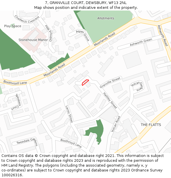 7, GRANVILLE COURT, DEWSBURY, WF13 2NL: Location map and indicative extent of plot