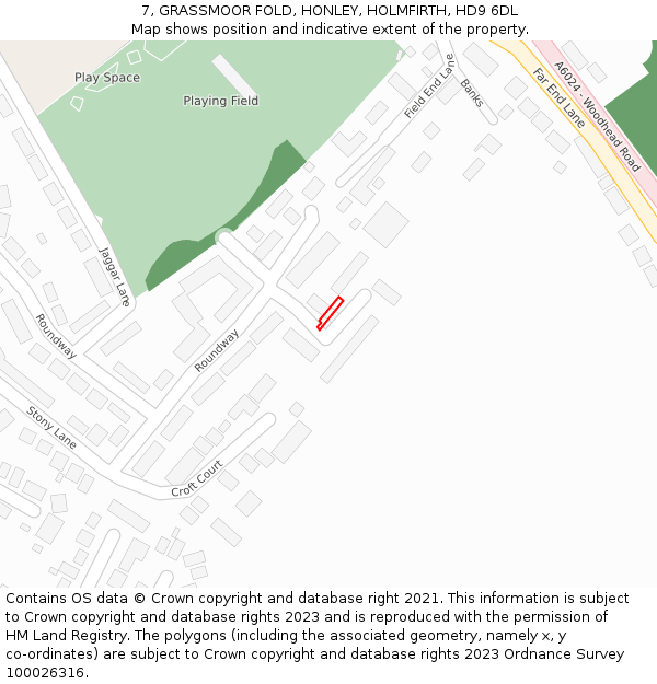 7, GRASSMOOR FOLD, HONLEY, HOLMFIRTH, HD9 6DL: Location map and indicative extent of plot