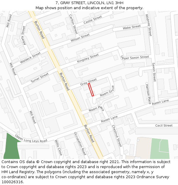 7, GRAY STREET, LINCOLN, LN1 3HH: Location map and indicative extent of plot