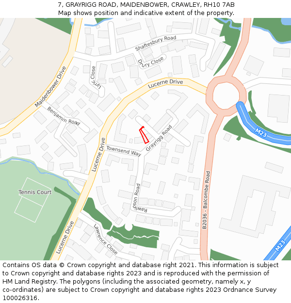 7, GRAYRIGG ROAD, MAIDENBOWER, CRAWLEY, RH10 7AB: Location map and indicative extent of plot