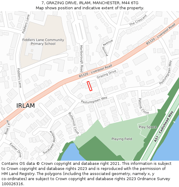 7, GRAZING DRIVE, IRLAM, MANCHESTER, M44 6TG: Location map and indicative extent of plot