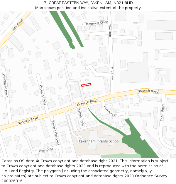 7, GREAT EASTERN WAY, FAKENHAM, NR21 8HD: Location map and indicative extent of plot