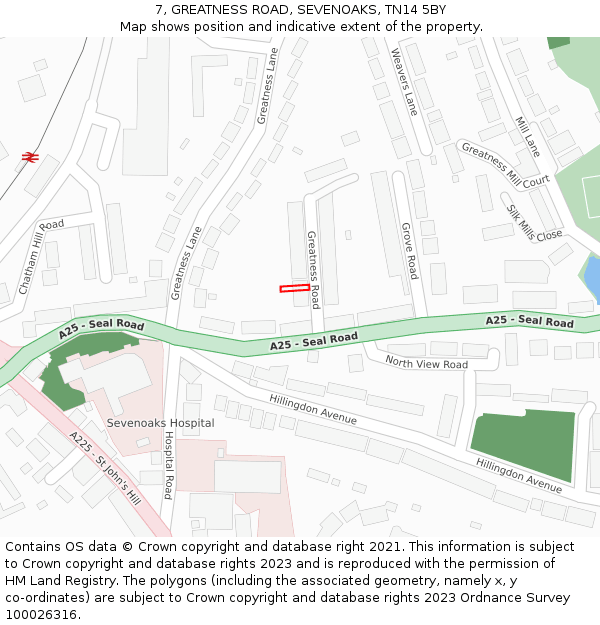 7, GREATNESS ROAD, SEVENOAKS, TN14 5BY: Location map and indicative extent of plot