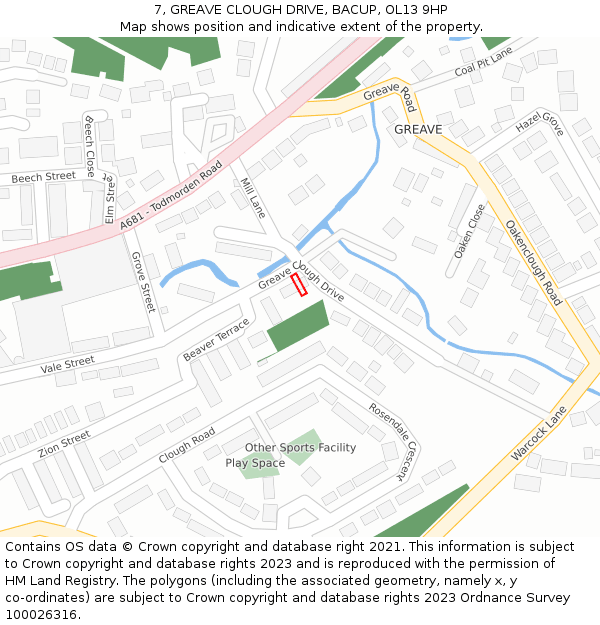7, GREAVE CLOUGH DRIVE, BACUP, OL13 9HP: Location map and indicative extent of plot