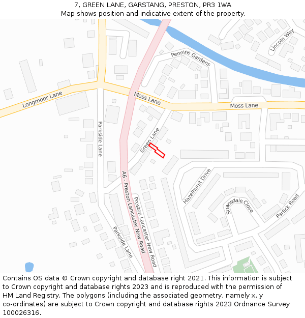 7, GREEN LANE, GARSTANG, PRESTON, PR3 1WA: Location map and indicative extent of plot
